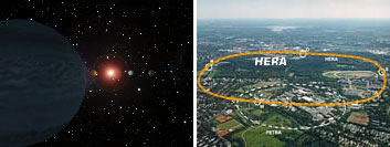 [Collage] Luftbild von Hera und Planet im Sonnensystem